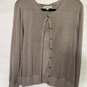 Loft beige and gold button up sweater size XL
